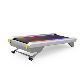 The UREVO CyberPad for Office Smart Treadmill features a sleek design with colorful LED lights.