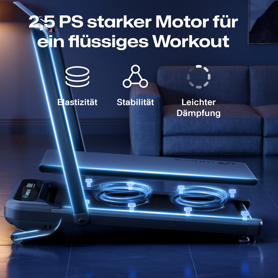 The UREVO Strol 2S Pro Treadmill features a 2.5HP powerful motor for seamless workouts, with elasticity, stability, and lightweight cushioning.